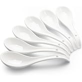 YFWOOD Asian Soup Spoons - 6.75 inch Ceramic Spoon | White Large Japanese Spoons Chinese SoupSpoons for Ramen Pho Wonton Soup Dumpling Miso (Set of 6)
