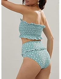 Bikini de cintura alta con volantes estampados florales para dama