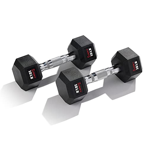 Sunny Health & Fitness Hex Style Dumbbell 5 LBS TO 50 LBS Chrome Handles, Hand Weight for Strength Training, Home Gym, Exercise, Workout Equipment Multiple Size Options