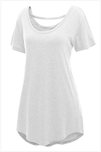 FQHOME Womens White Comfy Short Sleeve Basic Long T-shirt Size S