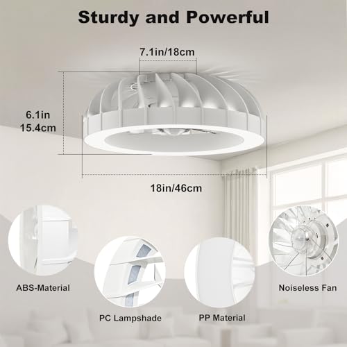 Ateroll Ceiling Fan with Lighting, Diameter 46 cm, RGB Ceiling Fan with Light and Remote Control, 6 Wind Levels, 3000 K - 6500 K, Dimmable LED, Quiet Timer, Ceiling Light with Fan for Bedroom, Living