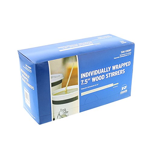Royal 7.5 Inch Individually Wrapped Wood Coffee Stirrers, Package of