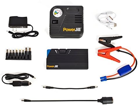 Portable Jump Starter for Cars and Vehicles - with Air Compressor - with Multi-Function Portable Power Bank and LED Flashlight 600A Peak Current 15000mAh by PowerJill