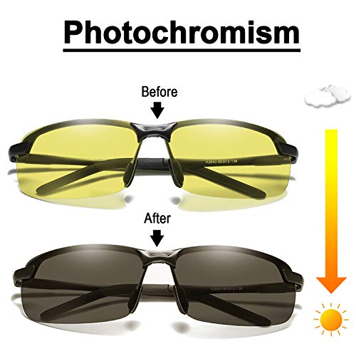 YIMI Herren Photochromatisch Sportbrille Polarisiert Rechteckig Sonnenbrille Al-Mg Metallrahmen Fahrer Anti Reflexbeschichtung 100% UVA UVB Schutz für Golf, Angeln, Autofahren, Outdoor – Bild 3