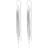 Sterling Silver Big Drop Earrings 925 Tassel Linear Ear Hanging Shimmering Fan Statement Teardrop Earrings - Designer Multi-Style Statement Exquisite Trendy Upscale Chandelier Dangle Earrings Jewelry Gift for Women