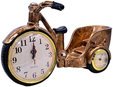 QUBIC INC-Vintage Style Antiqued Finish Quiet Movement Rickshaw Shape Decorative Shelf Clock, Copper Color