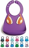 Bibiroo Silicone Baby Bibs, BPA/PVC/Phthalate Free, Food Catch Pocket, Waterproof, Soft, Adjustable, Lightweight, Durable and Easy to Clean (Purple Headphones)