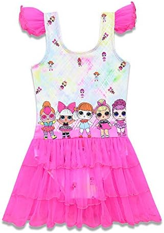 Rohero Toddler Baby Girls Princess Swimsuits Doll Print Ruffle Tulle Swimwear Bathing Suit for Doll Surprised