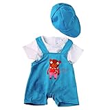 MonkeyJack Cute Cartoon Bear Blue Shoulder Strap Pants Hat Outfit for 43-45cm Zapf Baby Born Dolls