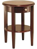 Winsome Wood Round End Table with Drawer and Shelf, Antique Walnut