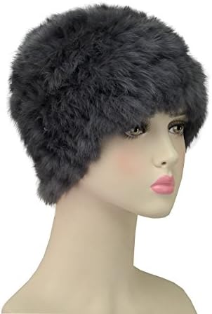 Metrekey Womens Winter Snow Hats Real Rabbit Fur Cap Cold Weather Ladies Beanies Darkgrey