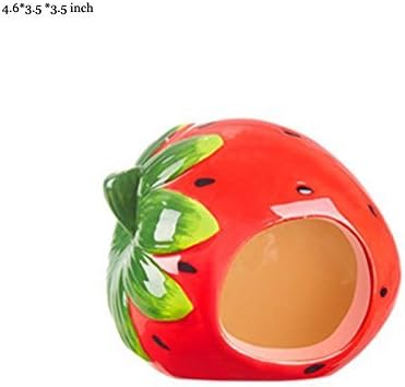 HZX Store Wooden Rodent Pet Gerbil Mouse Rat Hamster Ceramics house Guinea Pigs Ladder Climbing Toys (Ceramics Nest Strawberry)