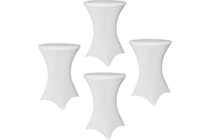 SUNTQ 4 Pack Spandex Table Covers - Cocktail Fitted Tablecloths, Round Highboy Stretch Table Cloths for Party, Wedding, Birthday, Banquet, Vendors, Bistro, White, 32x43 Height