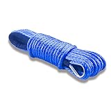 FEEGO 50'x1/4" Strong Durable Dyneema Synthetic Winch Rope 7000+LBS Blue Fastness For Off Road Vehicle ATV UTV KFI Vehicle Car Motorcycle