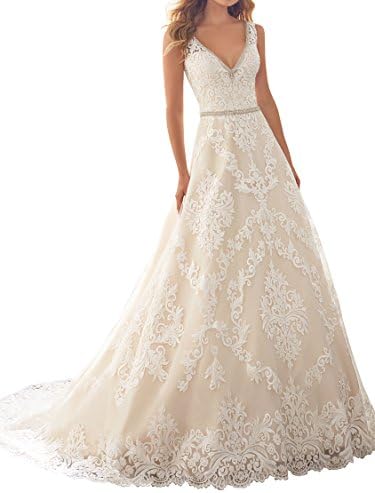 Mella Ivory Lace Wedding Dresses 2017 for Bride A-Line V-neck Sleeveless US10
