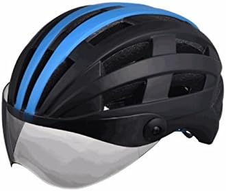 Cycling Helmet Adult Adjustable Bicycle Helmet with Detachable Magnetic Goggles One-Piece Riding Helmet(Black+Blue) Sports Goods