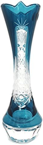 KARDAS CRYSTAL (TM) BOHEMIA LEADED CRYSTAL GLASS GENATO VASE ROMAN Pattern (Medium, Aqua Blue)
