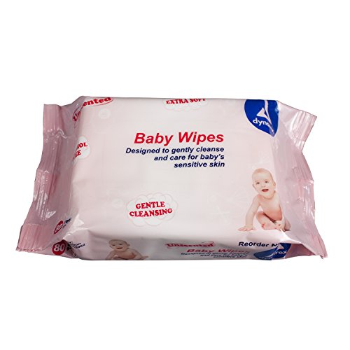 Dynarex Baby Wipes Unscented with Re Sealable Label, 5 X 7 Inch, 80 Count (Pack of 24)