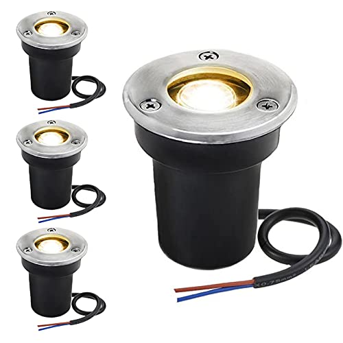 RSN 1W LED Garden Buried Light IP65 Outdoor LED Underground Recessed Inground Warm White 220V for Pathway Patio(4 Pack)