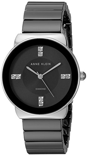 Anne Klein Women's AK/2715BKSV Diamond-Accented Silver-Tone and Black Ceramic Bracelet Watch