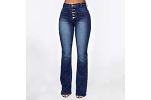 British Style Women's Jeans, Women’s High Waisted Flare Jeans Button Fly Front with Patch Pockets, Stretchy Comfort Fabric
