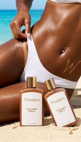 Wonders Deep Dark Tanning Oil with Shimmer | Fast Tan Accelerator for Golden Bronze Glow | Moisturizing Sun Body Oil with Coconut Oil, Carrot Oil | Vegan, Cruelty-Free, Oxybenzone-Free | 250ml