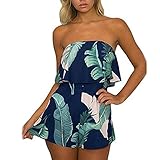 LiMiCao Floral Romper Strapless Beach Shorts Off Shoulder Jumpsuit For Women