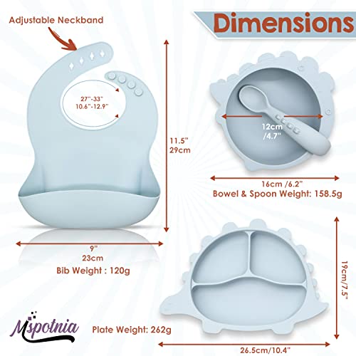 Baby Suction Plates Bowls & Spoon Utensils, Toddler Led Weaning Supplies, Self Feeding 6 Months, Silicone Plate Bib Set for 6+, Toddlers Eating Bowl, First Stage Dishes, Infant Babies Meals Dish