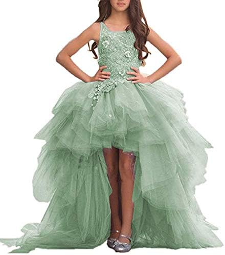 Adela Lace High Neck Pageant Dresses Ball Gown Hi-Low Appliques Kids Wedding First Communion Dress with Train AR028