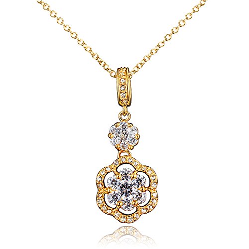 18K Gold Plated Trendy Sparkling Flower Rose Daisy Water Drop Charm Pendant Necklace For Girlfriend Wife BFF Bridal Jewelry