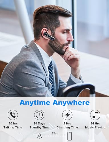 New Bee Auricular Bluetooth Micrófono con Cancelación de Ruido Auriculares inalámbricos Manos Libres CVC 8.0 Mono Bluetooth Headset para iPhone Android Conducción Casa y Oficina