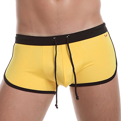 Alonea Mens Sports Running Swim Shorts Underwear Pant Boxer Brief Trunk (M, Yellow)