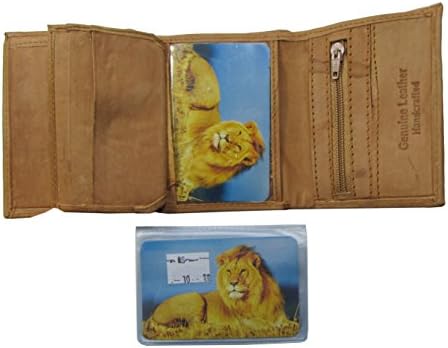 Handcrafted Quality Leather Wallet Tan Trifold Design 10 Credit Card, Zipper