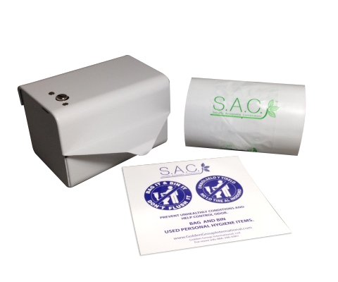 S.A.C. Sanitary napkin disposal bag and dispenser starter set (white)