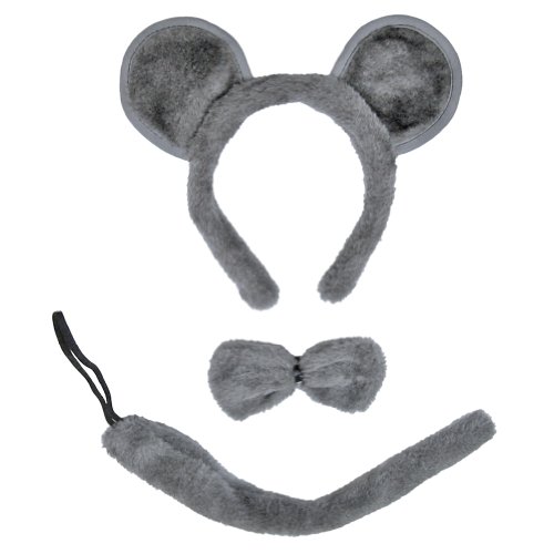 SeasonsTrading Gray Mouse Ears, Tail, & Bow Tie Costume Set ~ Halloween Kit
