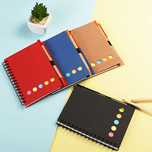 Blulu 4 Pieces Spiral Notebook 280 Sheets Lined Notepad with Sticky Notepads, Page Marker Colored Index Tabs Flags and Pen in Holder (Set 3) - Thumbnail 6