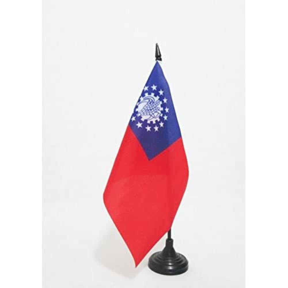 AZ FLAG Burma Old Table Flag 5'' x 8'' - Burmese Office Decoration 100% Polyester 21 x 14 cm - Mini Desk Flag with Pole and Black Plastic Base