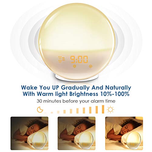 Vandora Sunrise Alarm Clock, Digital LED Clock with 7 Color Switch and FM Radio for Bedrooms, Multiple Nature Sounds Sunset Simulation & Touch Control, Sleeping Mode & Snooze Function - Thumbnail 4