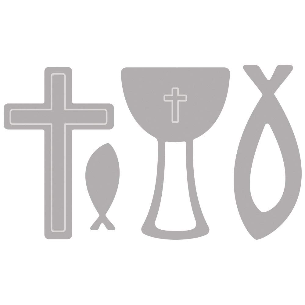 Rayher Set of Four Metal Cutting Dies, Craft Die Shapes for Card Making and Scrapbooking, Paper Craft Die with Cross, Fish, and Chalice Design, 2x3.9cm x 1.8x2.5cm, 50150000