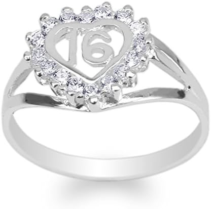 JamesJenny Womens 925 Sterling Silver Round CZ Sweet 16 Beautiful Heart Ring Size 7