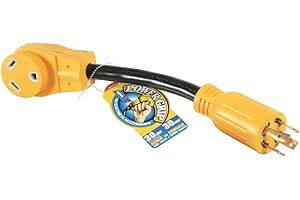 Camco Heavy Duty 12" 30 Amp Locking 4-Prong Male / 30Amp Standard Female PowerGrip Generator Adapter (55382), Yellow