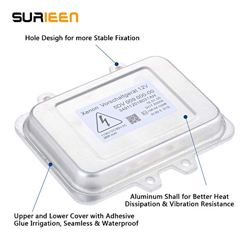 SURIEEN 5DV 009 000-00 Xenon Hid Headlight Ballast Control Unit Assembly Module Replaces 12767670 15782392 Fit for BMW, Mercedes Benz, Cadillac, Jaguar, Volkswagen, Lincoln, Chrysler, Saab, Hyundai