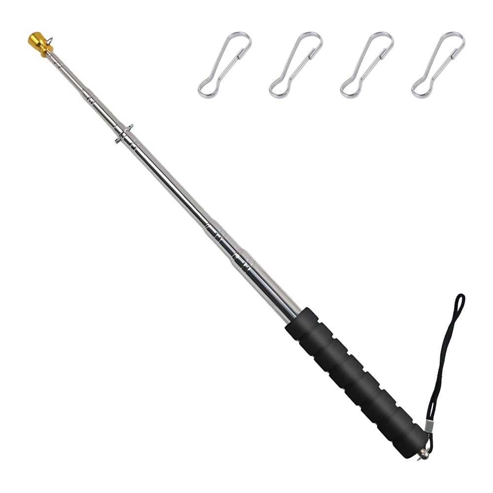 MiOYOOW Telescopic Flag Pole, 8.2/9.8FT Handheld Flagpoles Extendable Flag Pole with 4 Hooks&Lanyard for Tour Guide Festival
