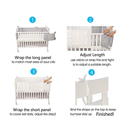 Breathable Baby Crib Bumper,Classic Mesh Crib Liner,Adjustable Length Fits Most Sizes Cribs,Machine Washable