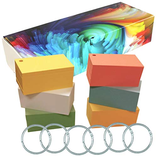 DEBRADALE DESIGNS Blank Flash Cards with Metal Rings in 6 Colors; 1,150 Index Cards - Single Hole Punched, 2 x 3.5 inches for Learning, Note Taking, Memory Drills, Site Cards (Multi-Color Punched)