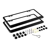 Lizber License Plate Frames 2 Pieces, Slim Bottom Black Matte Powder Coated WONT Block Letters / Stickers + License Plate Screw Caps