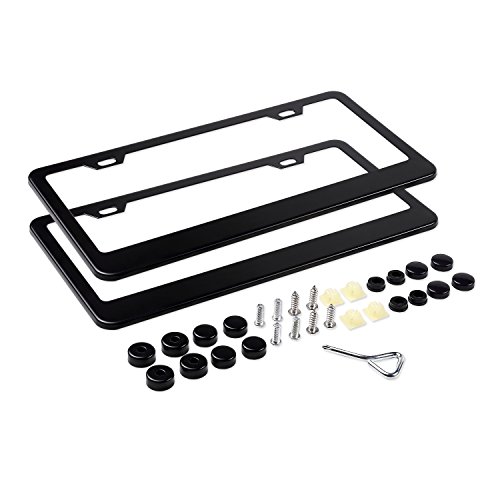 Lizber License Plate Frames 2 Pieces, Slim Bottom Black Matte Powder