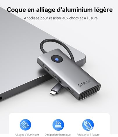 Station d'accueil, 6 en 1 Hub USB C avec HDMI 4K@30Hz, PD 100 W, 4 Ports USB 5Gbps, Adaptateur USB C vers USB 3.0 Compatible avec MacBook Pro Air XPS HP