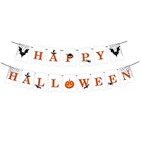 MaiYi Happy Halloween Bunting Banner Garland Pumpkin Bat Printed Banners for Rustic Halloween Decor Halloween Party Decorations Supplies