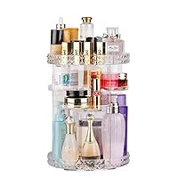 V-HANVER Acrylic Makeup Organizer, Cosmetic Storage and Vanity Perfume Organizers in Countertop Bathroom Dresser, 360 Rotating Makeup Holder Stand for Beauty Caddy Skincare & Clear & Diamond Pattern